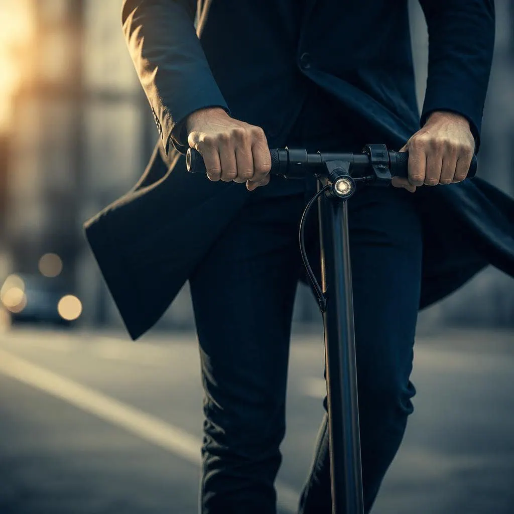 Persona conduciendo un patinete eléctrico por la ciudad